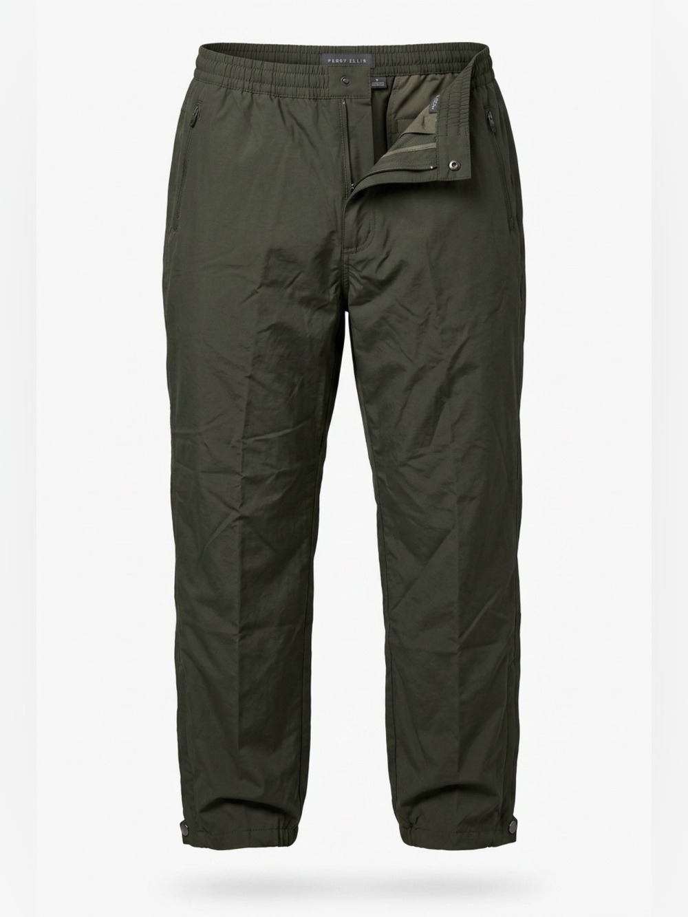 Perry Ellis Men's XL Dark Green Wind Pants Elastic Waist Snap Ankle Tech